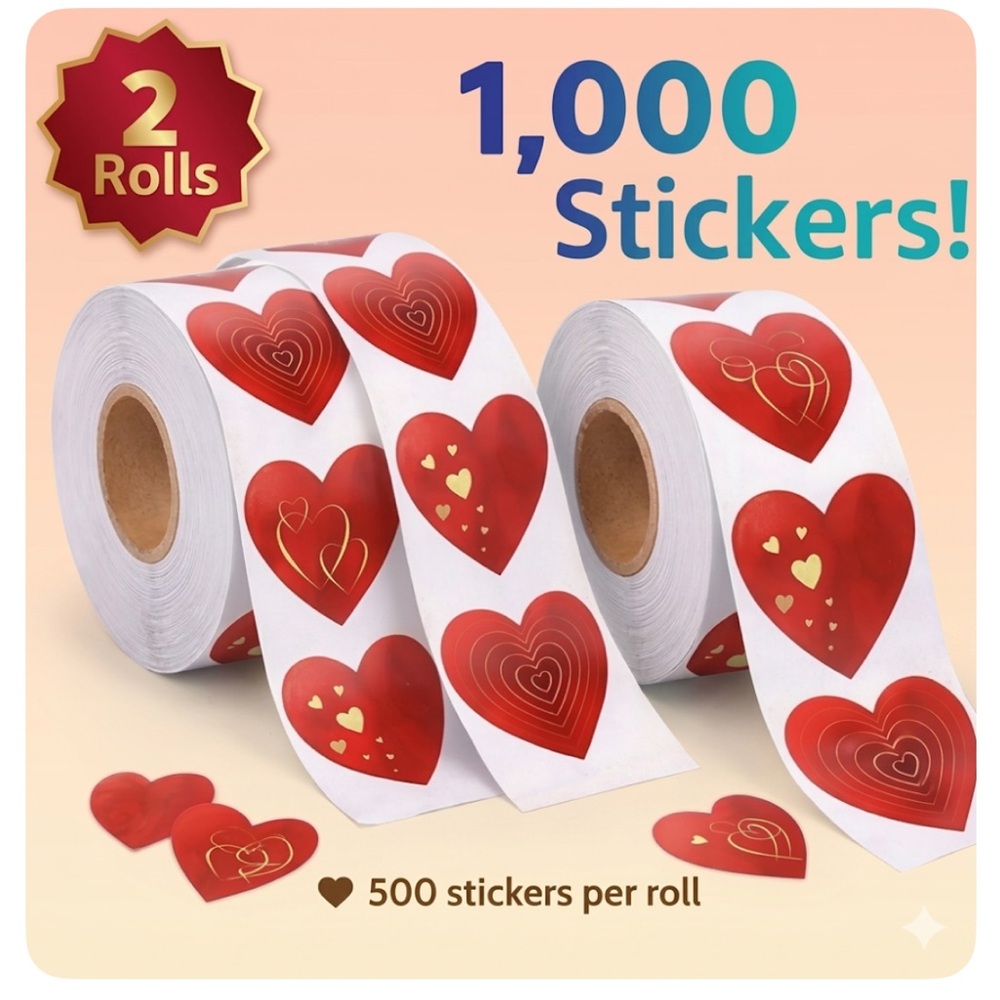 1,000 Heart Shaped Stickers